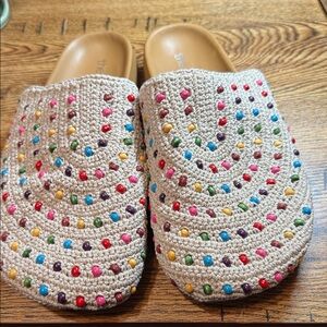The Sak Beige Crochet Multicolor Beaded Mule